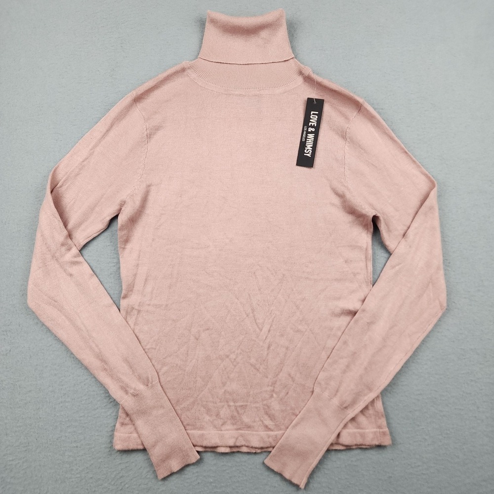 Love & Whimsy Sweater Womens Small Pink Turtleneck Lightweight Pullover Knit